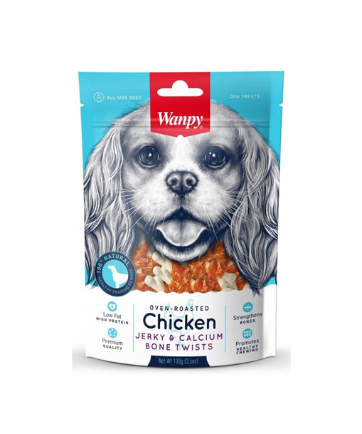 Wanpy Adult Dog Chicken & Calcium Bone Twists 100 g Pouch